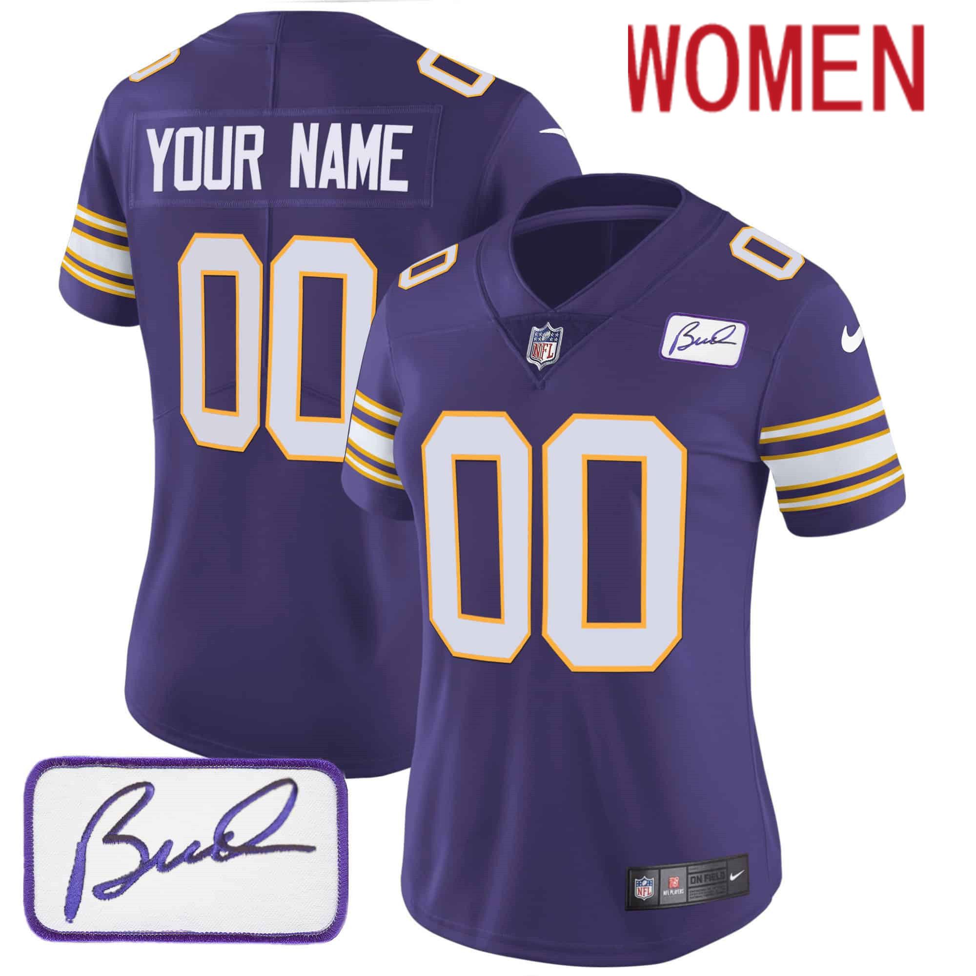Women Minnesota Vikings Purple 2024 Nike Bud Grant Patch Classic Limited Custom NFL Jersey style 1->customized nfl jersey->Custom Jersey